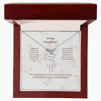 “Engraved Kid Charm Necklace with Message Card – Gift from Mother to Daughter, Meaningful Jewelry for Moms”