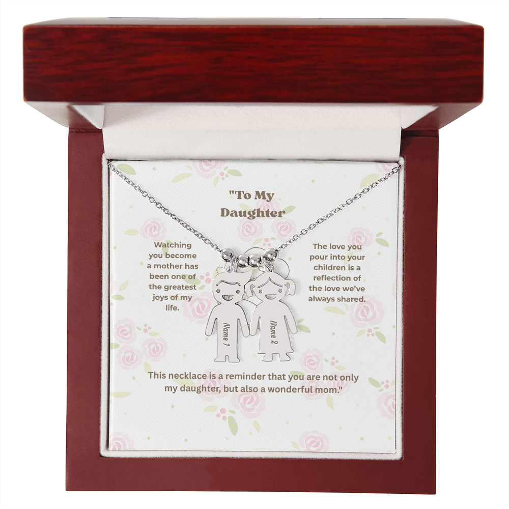 “Engraved Kid Charm Necklace with Message Card – Gift from Mother to Daughter, Meaningful Jewelry for Moms”