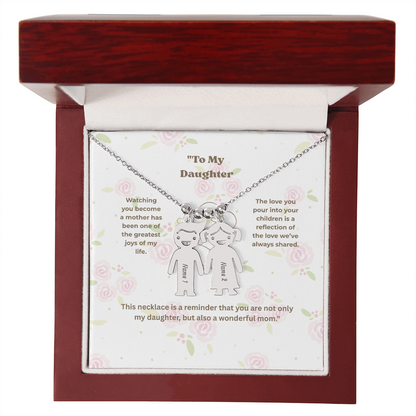 “Engraved Kid Charm Necklace with Message Card – Gift from Mother to Daughter, Meaningful Jewelry for Moms”