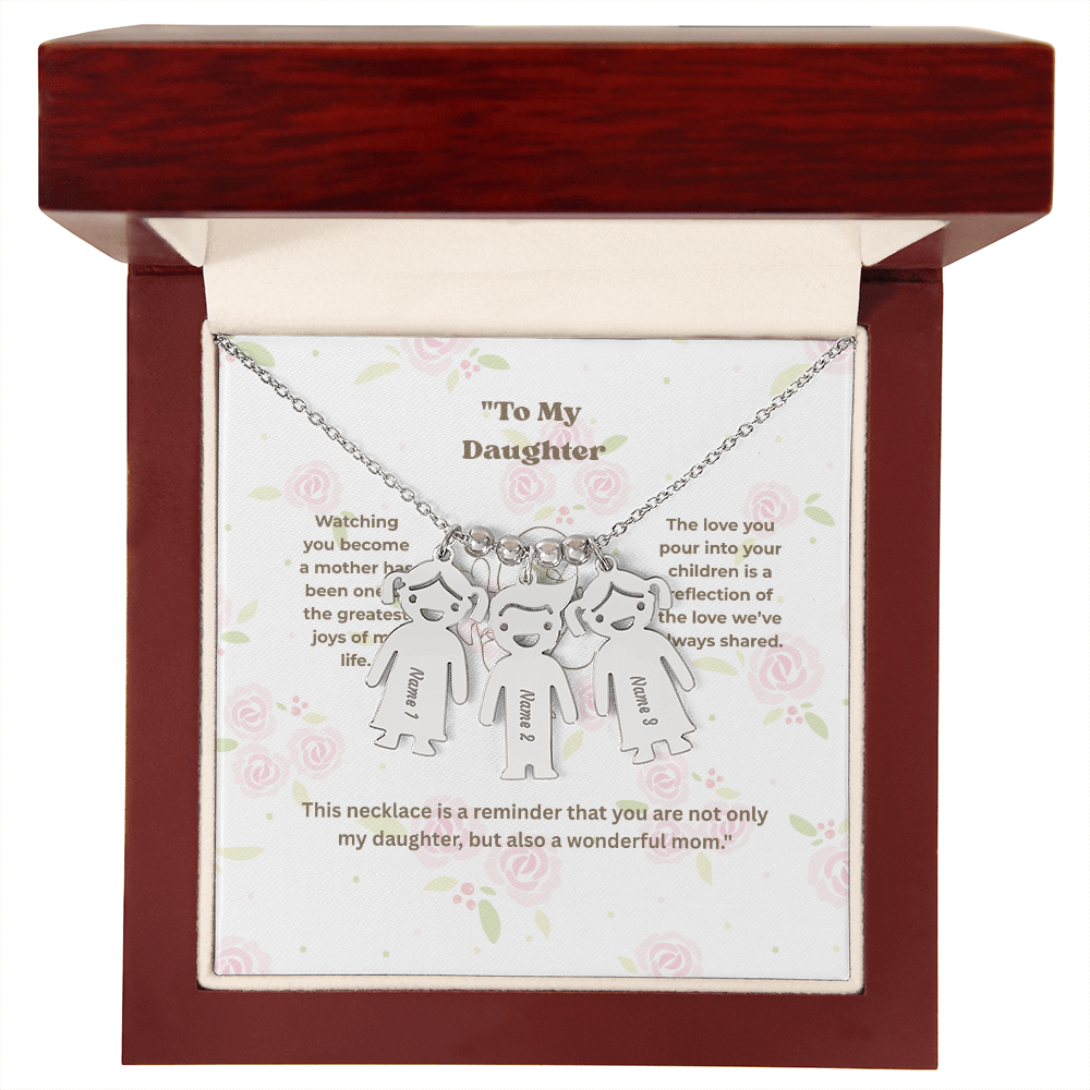 “Engraved Kid Charm Necklace with Message Card – Gift from Mother to Daughter, Meaningful Jewelry for Moms”