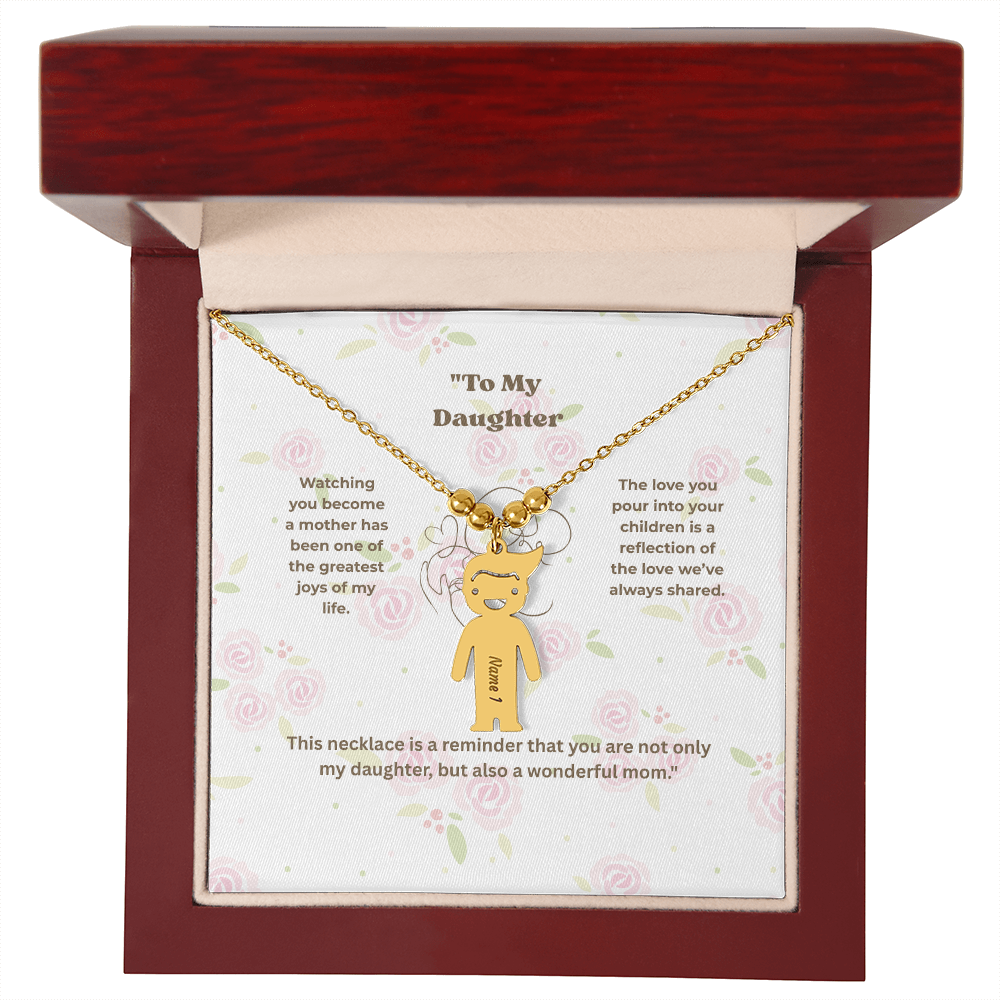 “Engraved Kid Charm Necklace with Message Card – Gift from Mother to Daughter, Meaningful Jewelry for Moms”