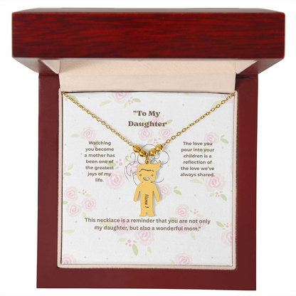 “Engraved Kid Charm Necklace with Message Card – Gift from Mother to Daughter, Meaningful Jewelry for Moms”
