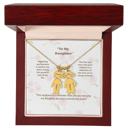 “Engraved Kid Charm Necklace with Message Card – Gift from Mother to Daughter, Meaningful Jewelry for Moms”