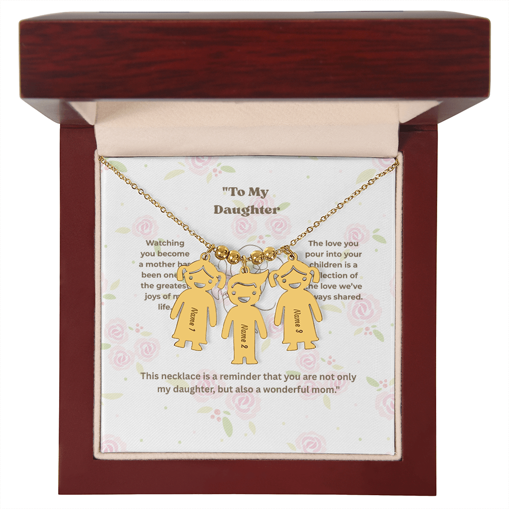 “Engraved Kid Charm Necklace with Message Card – Gift from Mother to Daughter, Meaningful Jewelry for Moms”