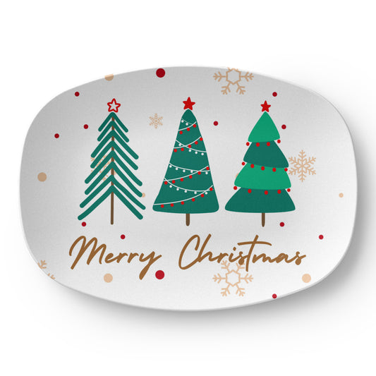 Merry Christmas Tree Platter – 10x14 Ceramic Holiday Serving Tray | Festive Christmas Dinnerware & Holiday Gift
