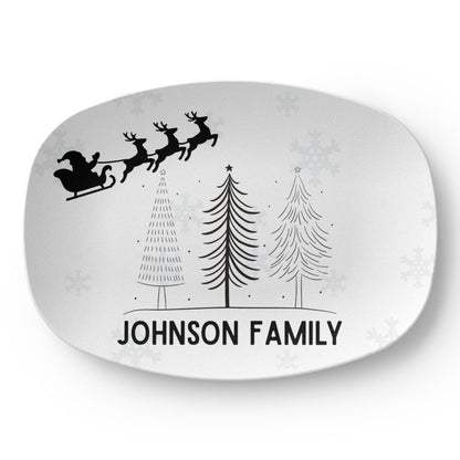 Personalized Christmas Platter with Name – Custom Holiday Serving Tray with Xmas Tree, Reindeer, Santa & Snowflakes