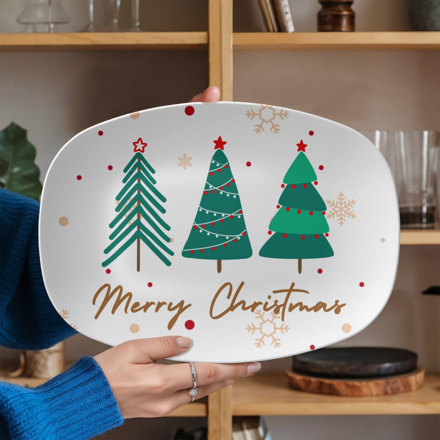Merry Christmas Tree Platter – 10x14 Ceramic Holiday Serving Tray | Festive Christmas Dinnerware & Holiday Gift