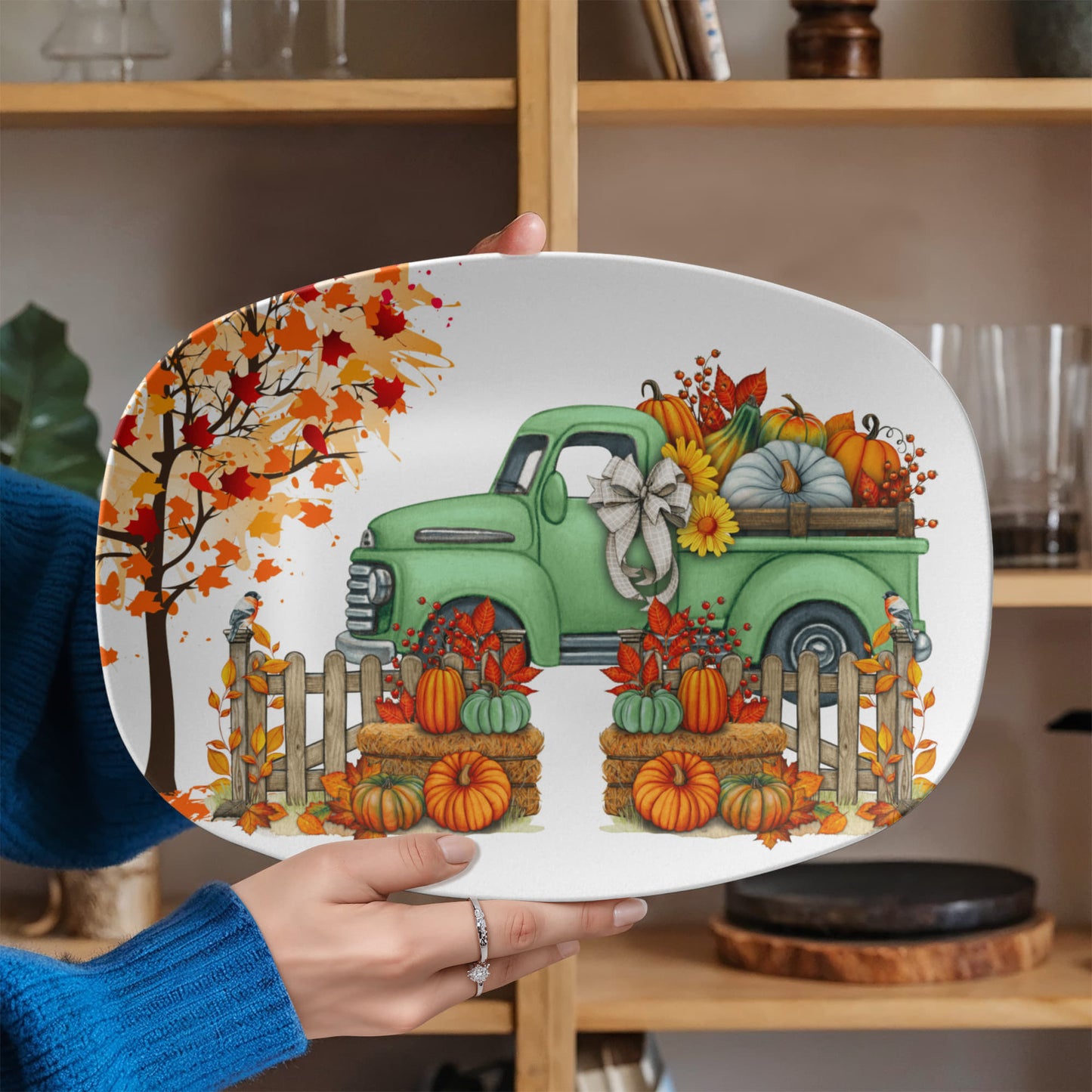 Personalized Fall Pumpkin Truck Platter – 10x14 Thanksgiving Serving Dish | Autumn Farmhouse Tableware