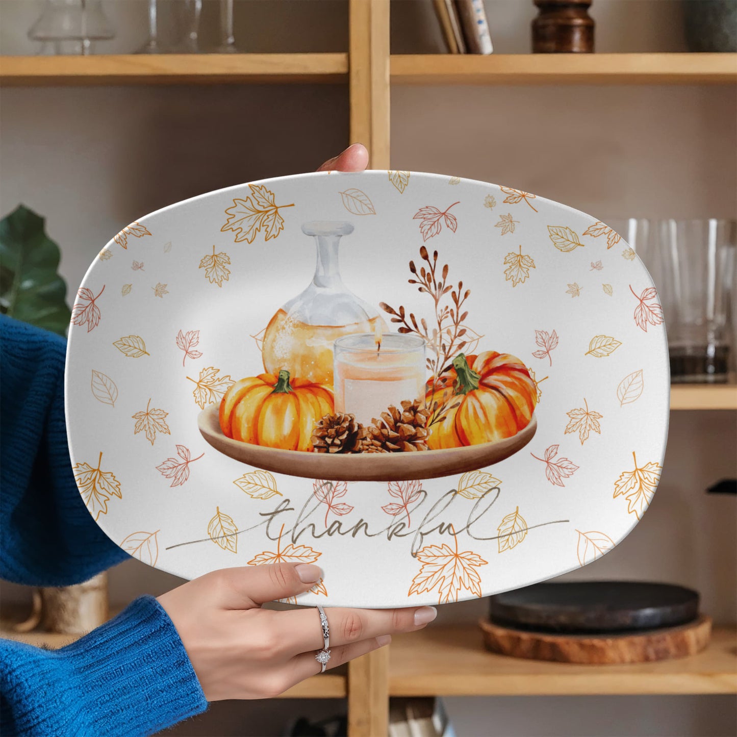 Personalized Thankful Pumpkin Platter – 10x14 Fall Serving Dish | Thanksgiving Dinnerware & Seasonal Gift