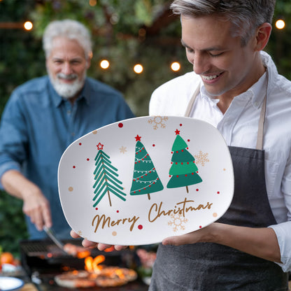 Merry Christmas Tree Platter – 10x14 Ceramic Holiday Serving Tray | Festive Christmas Dinnerware & Holiday Gift