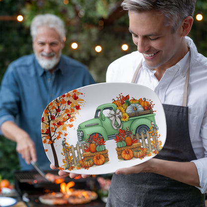 Personalized Fall Pumpkin Truck Platter – 10x14 Thanksgiving Serving Dish | Autumn Farmhouse Tableware