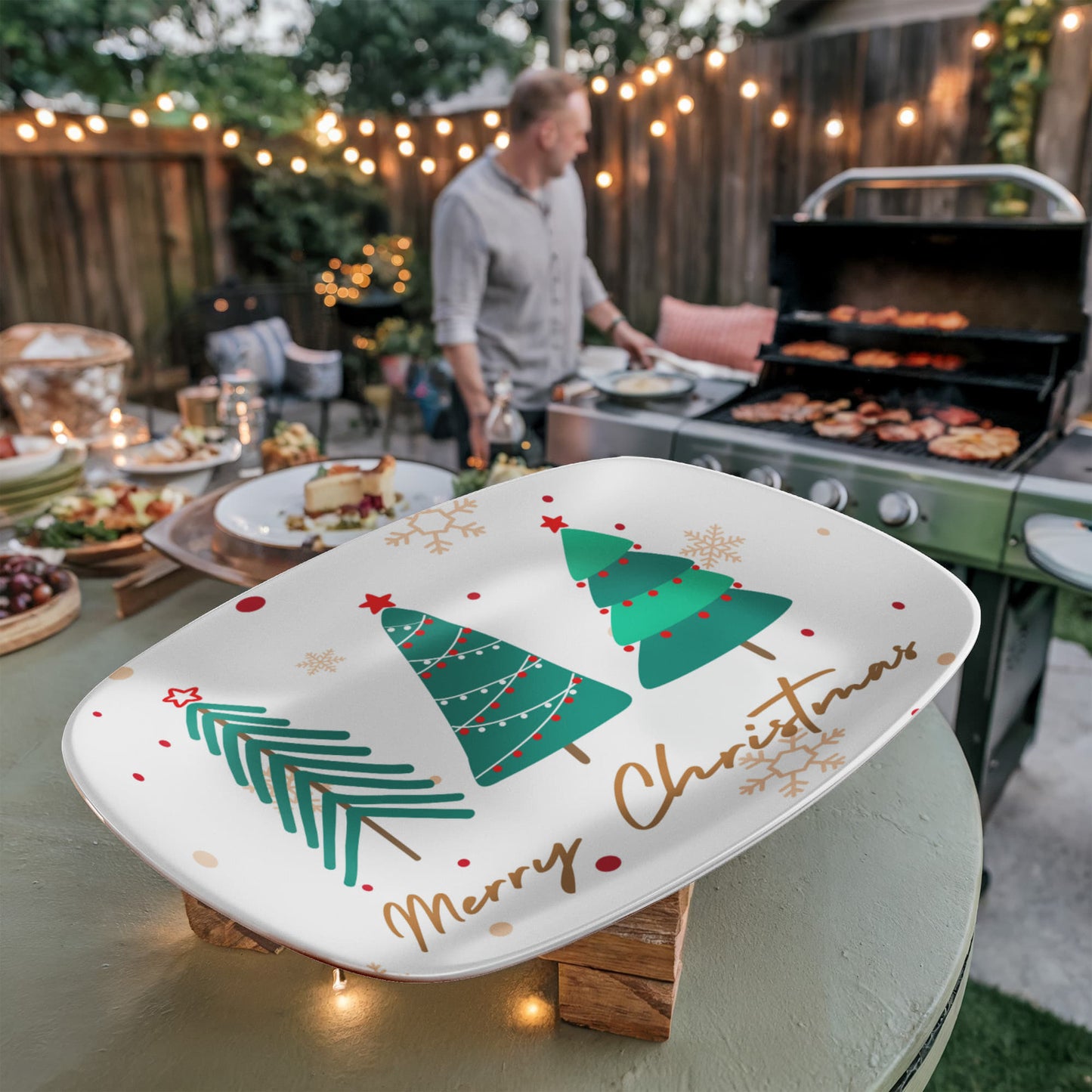 Merry Christmas Tree Platter – 10x14 Ceramic Holiday Serving Tray | Festive Christmas Dinnerware & Holiday Gift