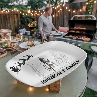 Personalized Christmas Platter with Name – Custom Holiday Serving Tray with Xmas Tree, Reindeer, Santa & Snowflakes
