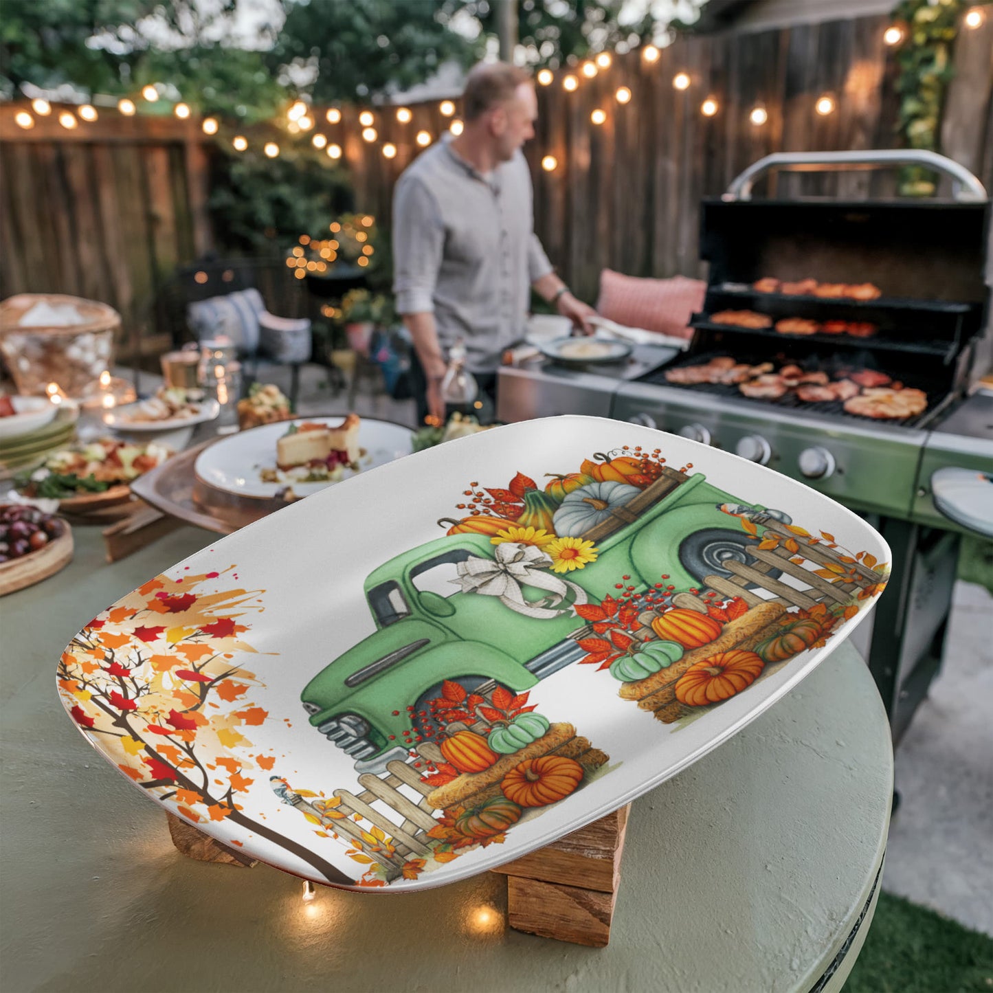 Personalized Fall Pumpkin Truck Platter – 10x14 Thanksgiving Serving Dish | Autumn Farmhouse Tableware