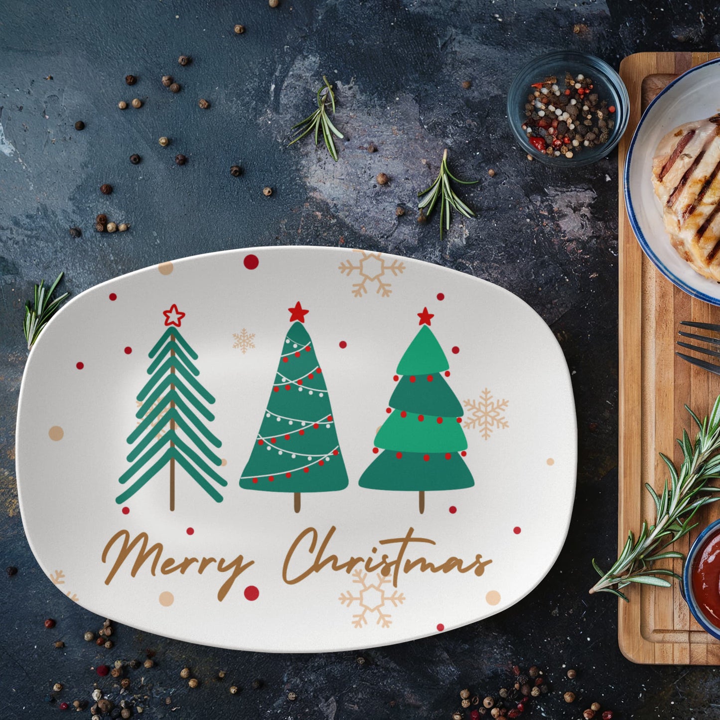 Merry Christmas Tree Platter – 10x14 Ceramic Holiday Serving Tray | Festive Christmas Dinnerware & Holiday Gift