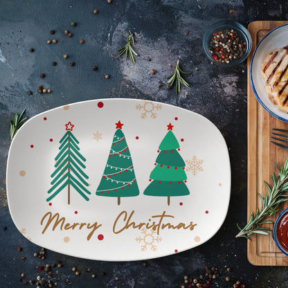 Merry Christmas Tree Platter – 10x14 Ceramic Holiday Serving Tray | Festive Christmas Dinnerware & Holiday Gift