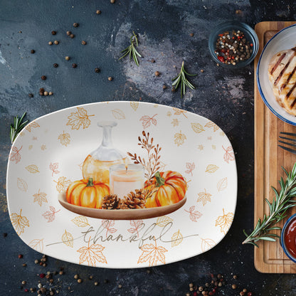 Personalized Thankful Pumpkin Platter – 10x14 Fall Serving Dish | Thanksgiving Dinnerware & Seasonal Gift