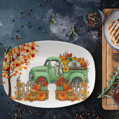 Personalized Fall Pumpkin Truck Platter – 10x14 Thanksgiving Serving Dish | Autumn Farmhouse Tableware