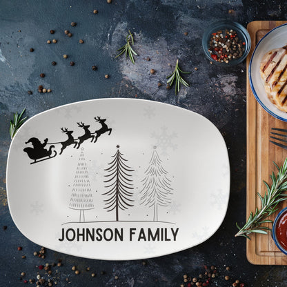 Personalized Christmas Platter with Name – Custom Holiday Serving Tray with Xmas Tree, Reindeer, Santa & Snowflakes