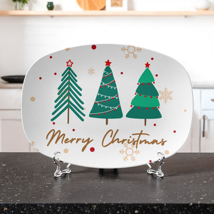 Merry Christmas Tree Platter – 10x14 Ceramic Holiday Serving Tray | Festive Christmas Dinnerware & Holiday Gift
