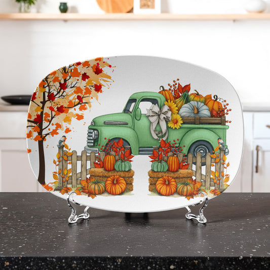 Personalized Fall Pumpkin Truck Platter – 10x14 Thanksgiving Serving Dish | Autumn Farmhouse Tableware