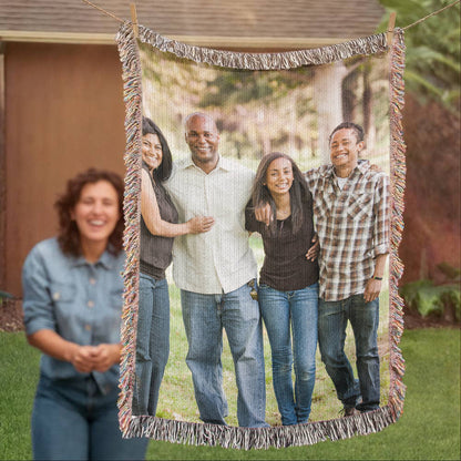 “Custom Photo Heirloom Woven Blanket (Portrait) – Personalized Picture Throw Keepsake Gift”