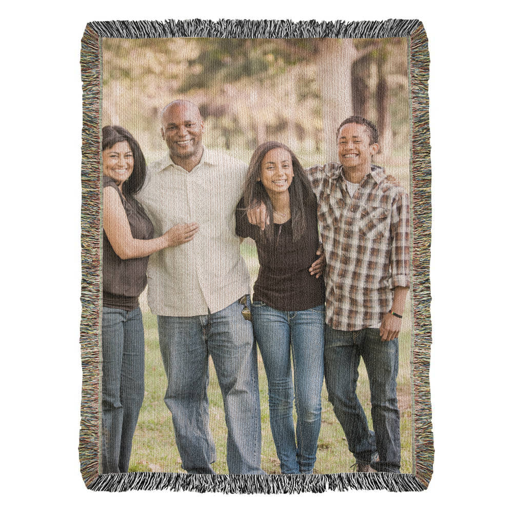 “Custom Photo Heirloom Woven Blanket (Portrait) – Personalized Picture Throw Keepsake Gift”