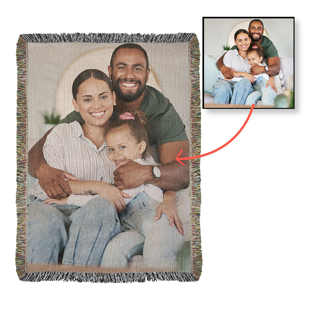 “Custom Photo Heirloom Woven Blanket (Portrait) – Personalized Picture Throw Keepsake Gift”