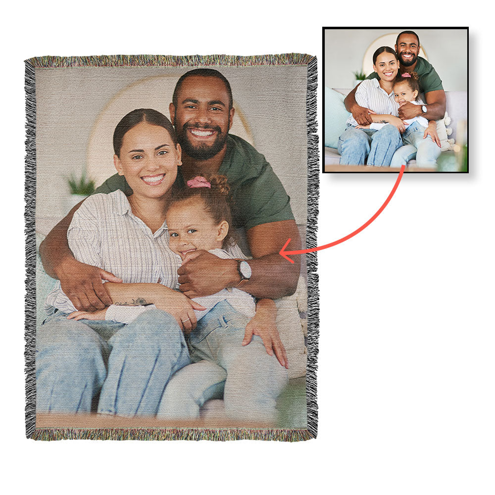 “Custom Photo Heirloom Woven Blanket (Portrait) – Personalized Picture Throw Keepsake Gift”