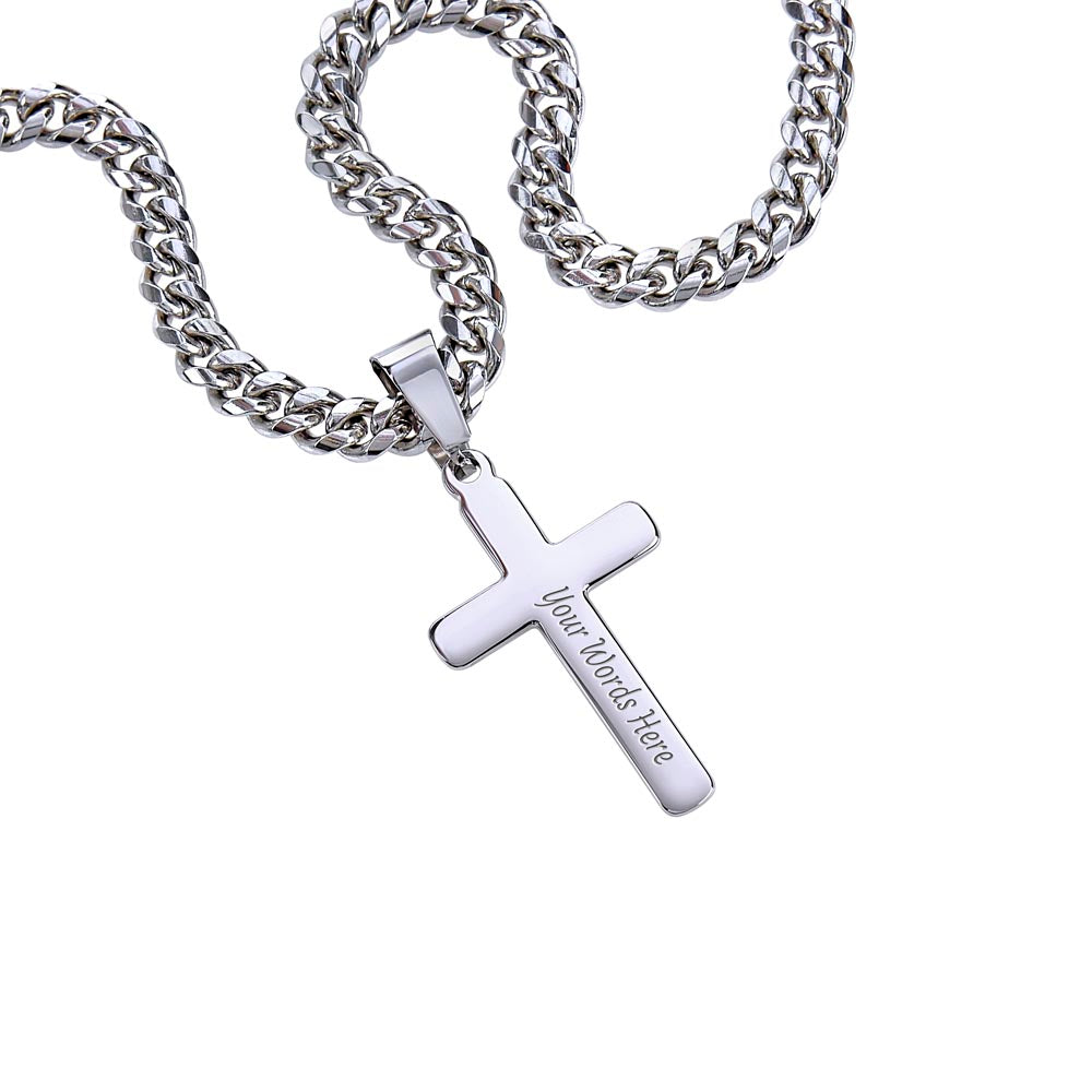 Christening Gift for Son – Personalized Cross Necklace with Cuban Link Chain ✝️💙