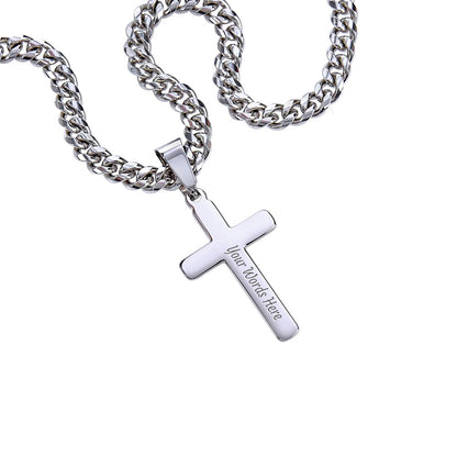 Christening Gift for Son – Personalized Cross Necklace with Cuban Link Chain ✝️💙