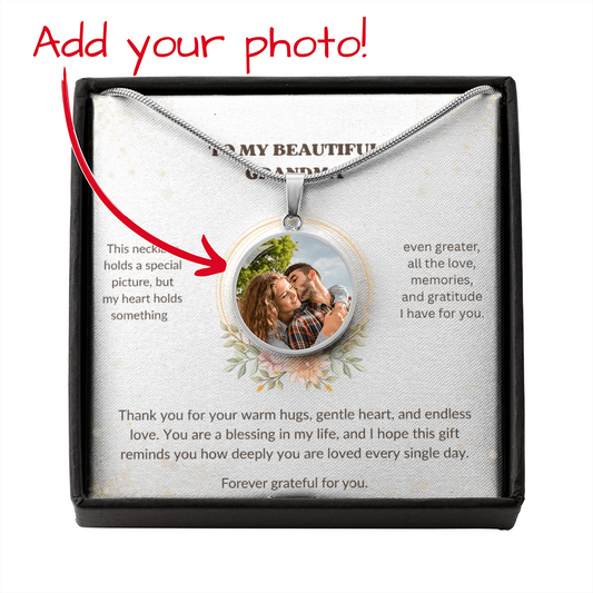 To My Grandma Personalized Photo Circle Necklace – Custom Picture Gift for Grandma