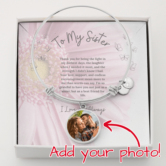 “Custom Photo Bracelet with Engraving – Personalized Picture Jewelry Gift for Sister”