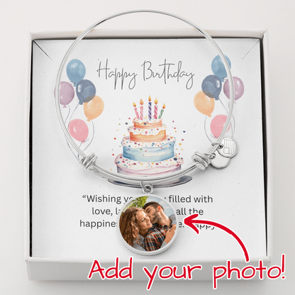 Custom Photo Luxury Circle Bangle – Personalized Picture Upload Bracelet Gift for Women”