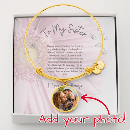 “Custom Photo Bracelet with Engraving – Personalized Picture Jewelry Gift for Sister”