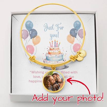 Custom Photo Luxury Circle Bangle – Personalized Picture Upload Bracelet Gift for Women”