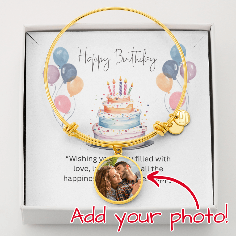 Custom Photo Luxury Circle Bangle – Personalized Picture Upload Bracelet Gift for Women”