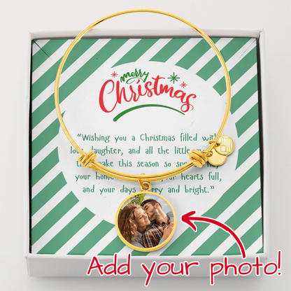 “Merry Christmas Personalized Luxury Circle Bangle – Custom Christmas Gift with Message Card | Buyer Upload Photo Bracelet”