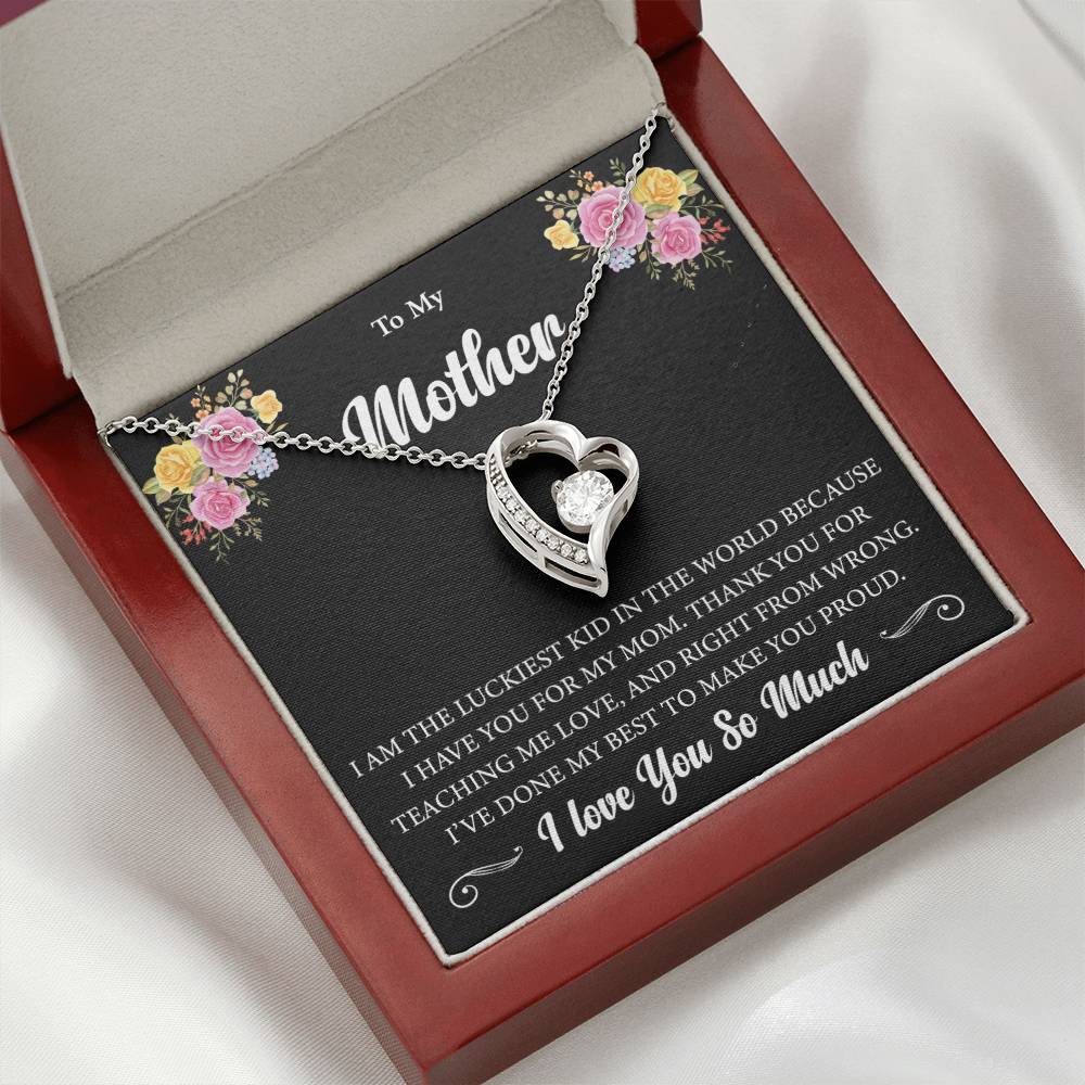Forever Love Necklace (Rhodium) for Mother – Elegant Heart Pendant with Luxury Box, Sentimental Gift for Mom from Daughter or Son