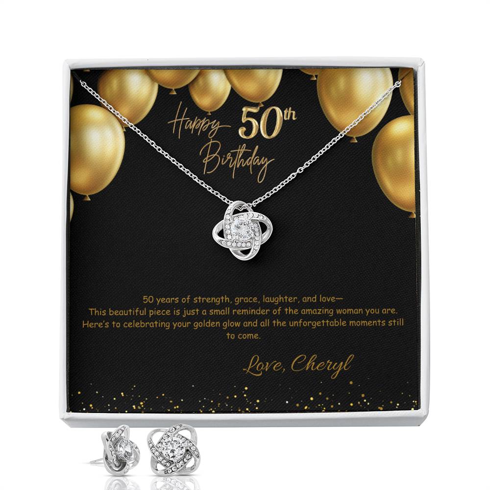 Love Knot Earring & Necklace Set-50th Birthday Custom Jewelry Box for Her