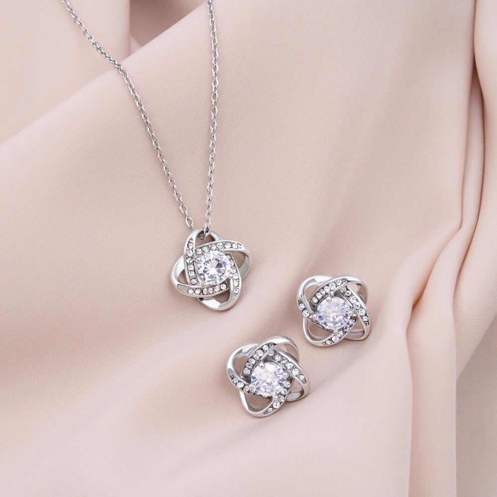 Love Knot Earring & Necklace Set-50th Birthday Custom Jewelry Box for Her