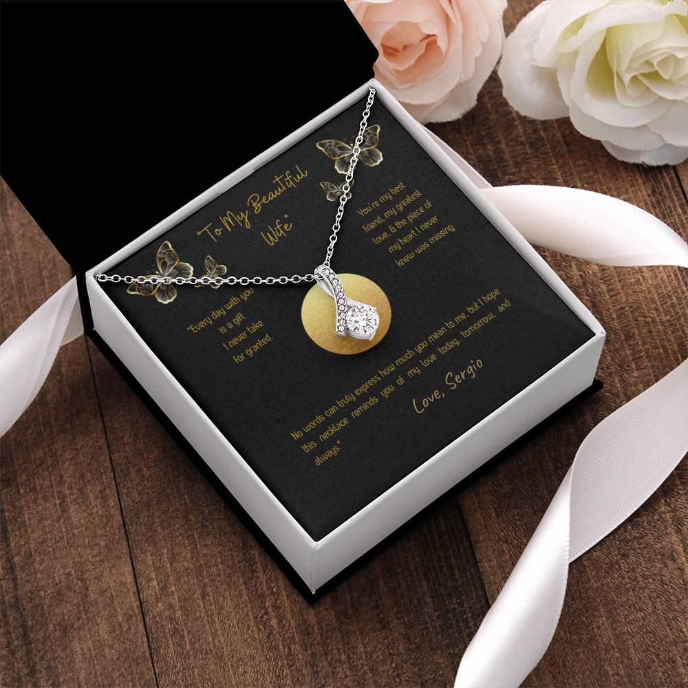 Alluring Beauty Necklace for Wife – Romantic Wife Gift in Yellow or White Gold Anniversary, Birthday, Valentine's Jewelry