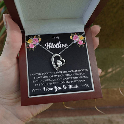 Forever Love Necklace (Rhodium) for Mother – Elegant Heart Pendant with Luxury Box, Sentimental Gift for Mom from Daughter or Son