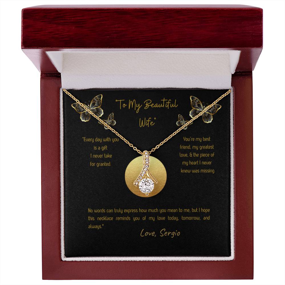 Alluring Beauty Necklace for Wife – Romantic Wife Gift in Yellow or White Gold Anniversary, Birthday, Valentine's Jewelry