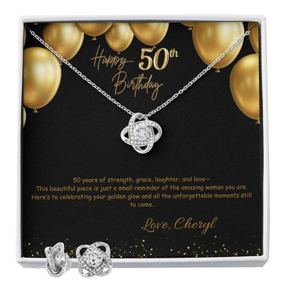 Love Knot Earring & Necklace Set-50th Birthday Custom Jewelry Box for Her