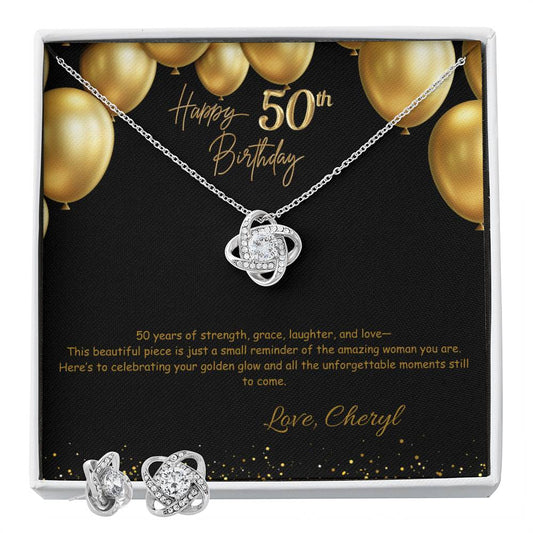 Love Knot Earring & Necklace Set-50th Birthday Custom Jewelry Box for Her