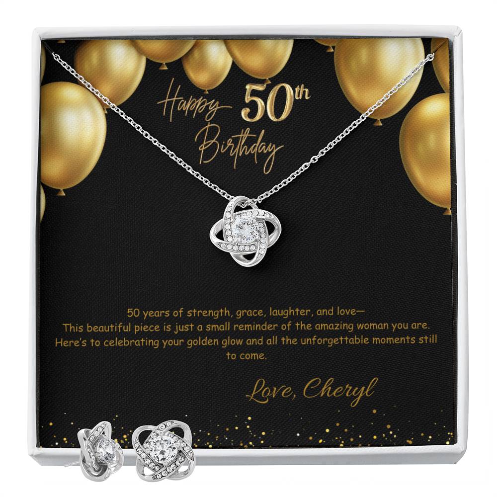 Love Knot Earring & Necklace Set-50th Birthday Custom Jewelry Box for Her