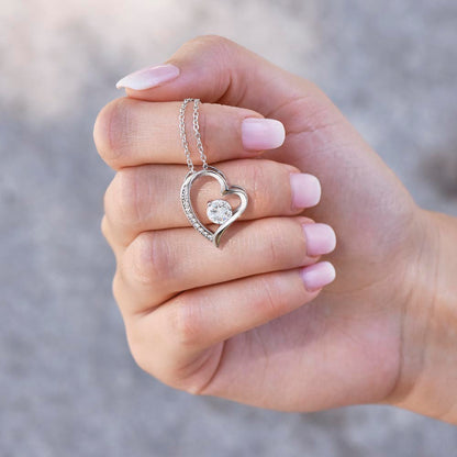 Forever Love Necklace (Rhodium) for Mother – Elegant Heart Pendant with Luxury Box, Sentimental Gift for Mom from Daughter or Son