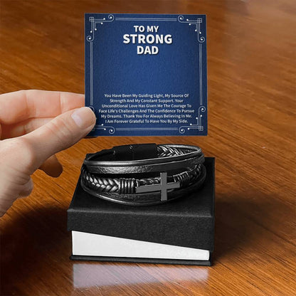 Father’s Day Men’s Cross Bracelet Gift with Message Card – Christian Leather Bracelet for Dad, Husband, Grandpa & Him, Faith Jewelry in Gift Box