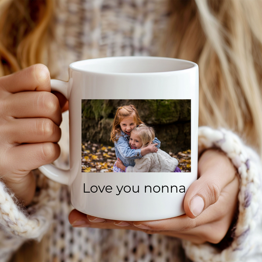 Personalized Photo & Text Ceramic Mug – Custom Coffee Cup (11oz or 15oz)